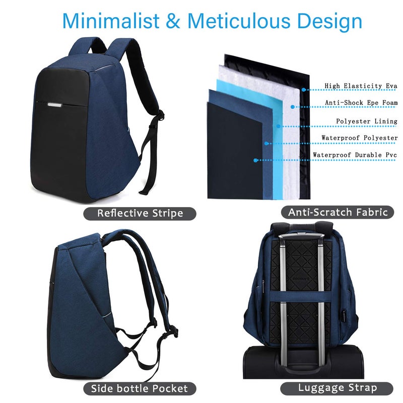 oscaurt Anti Theft Backpack 15.6 Inch Laptop Travel Backpack with Hidden Zipper and USB Charging Port Waterproof Business Computer Bag for Men & Women - Image 5